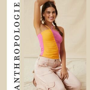 Anthropologie Two-Toned Asymetic Rouched Top